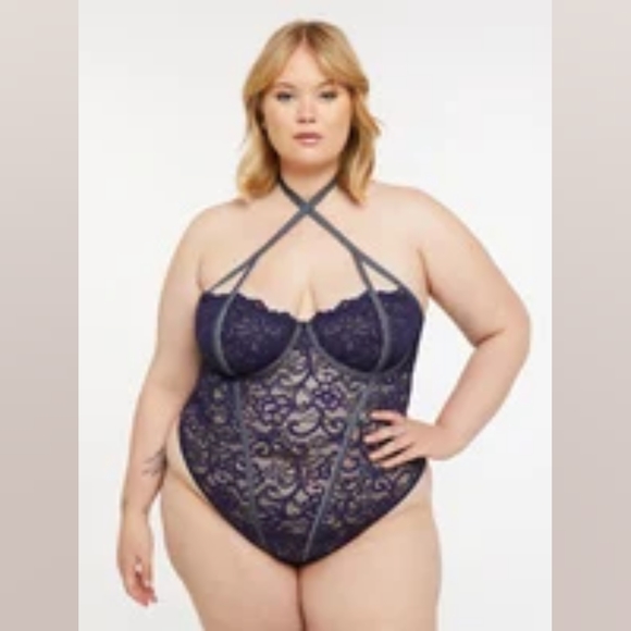 SAVAGE X FENTY FRAMED IN DENIM TEDDY NAVY BLUE SZ  2X - Picture 3 of 8